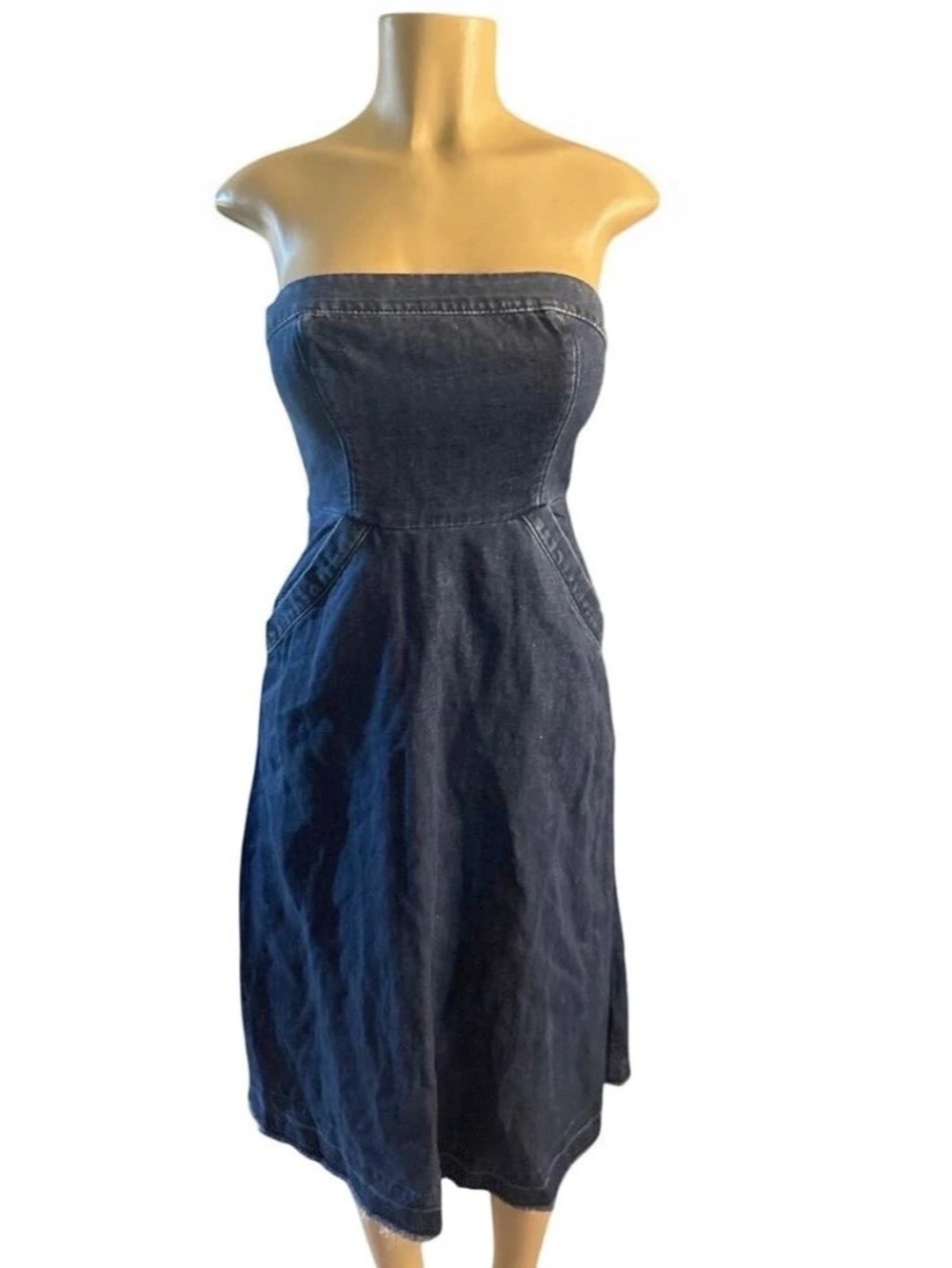 Holding Horses Strapless Denim Midi Dress in Blue